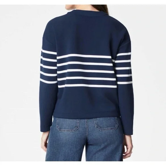 NEW W Tags SPANX air essentials cardigan in mid navy porcelain stripe Sz S - Picture 3 of 7